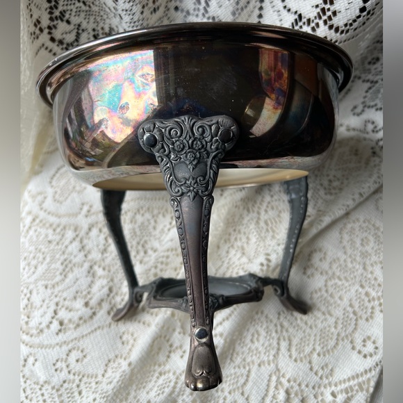 Vintage Silver Plate Serving Tray With Anchor Hocking 10 in across Dish. - Picture 4 of 13